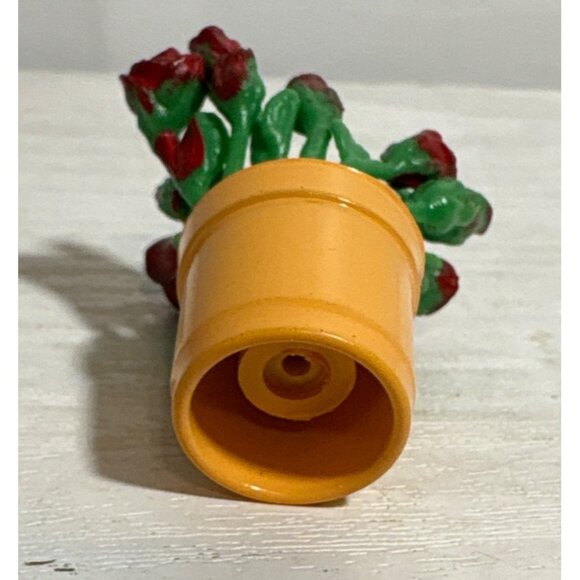 Miniature Flower Pot With Red Roses Dollhouse Garden 1.5" Tall - Picture 3 of 4